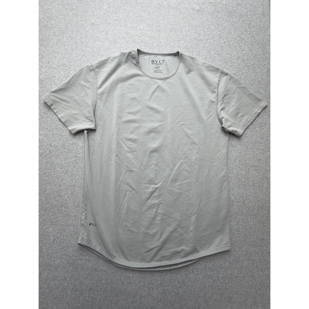 BYLT Shirt Mens Large Gray Drop-Cut S/S Lux Curved Hem Soft Stretch Crewneck Tee